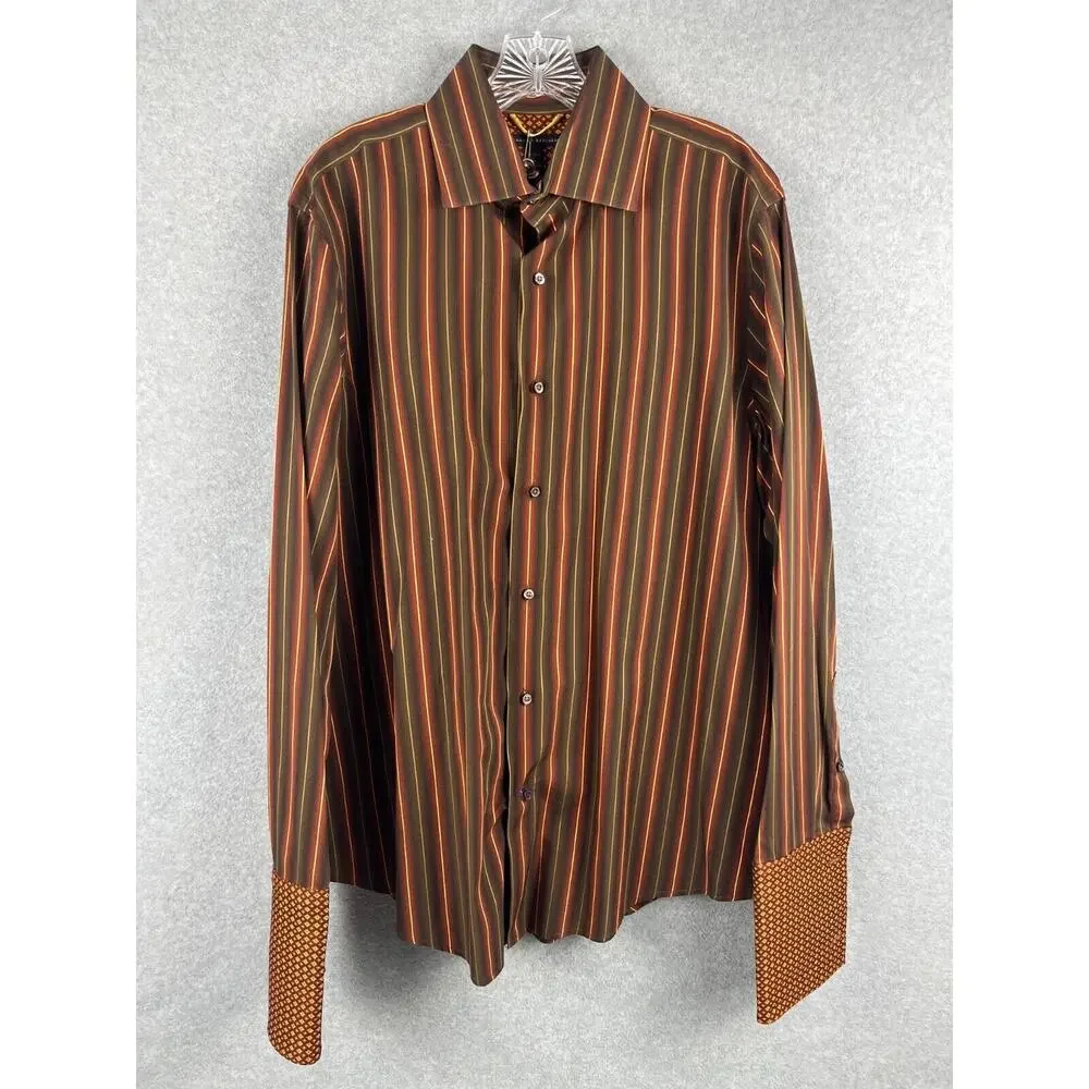 Banana Republic Long Sleeve Button Down Men's Dress Shirt Size‎ L Brown Striped